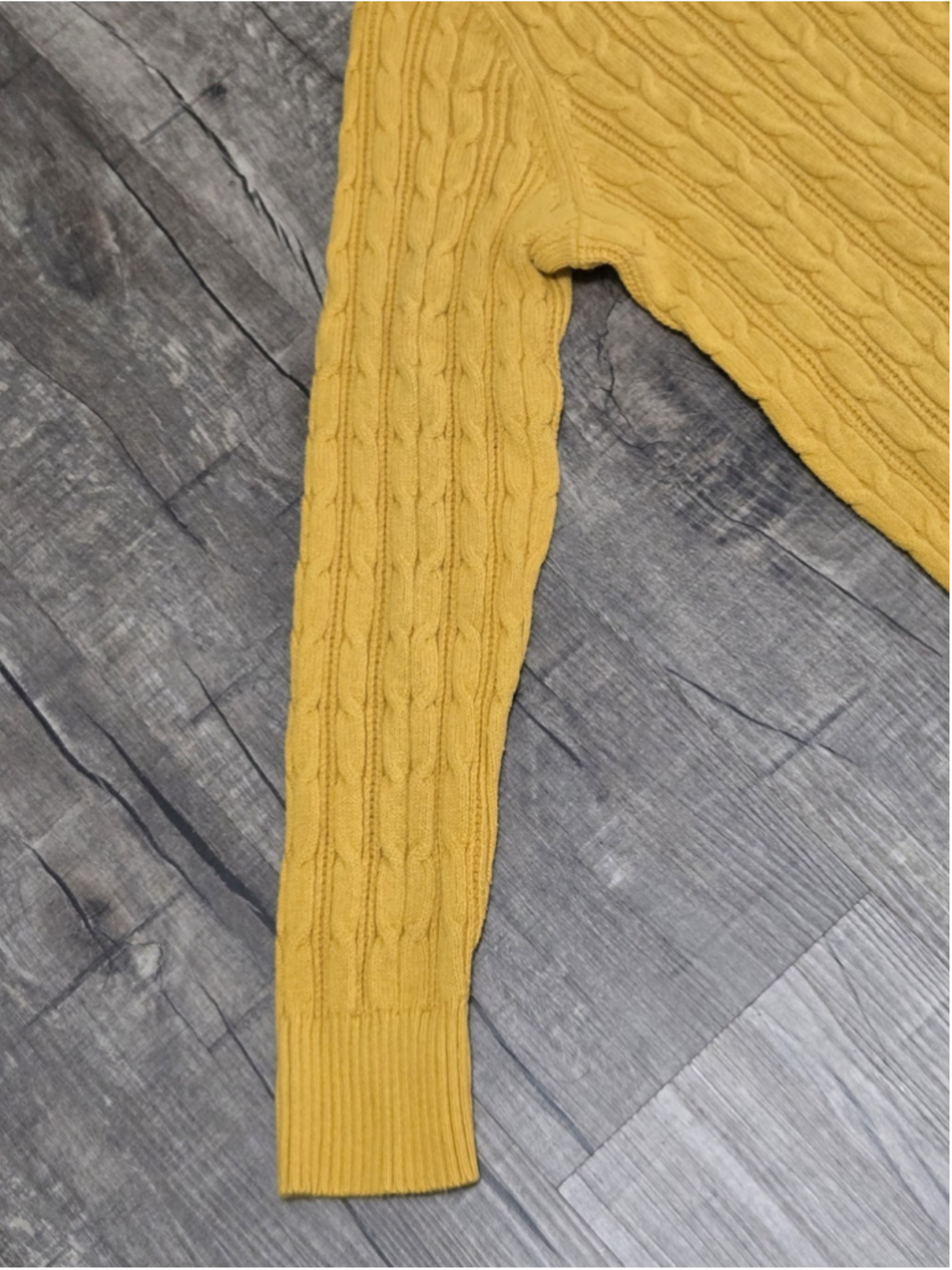 St John's Bay Women's Large Cable Knit Sweater Mustard Yellow Crew Neck Cotton - Picture 5 of 12